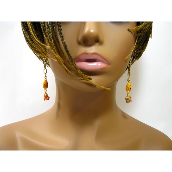Set of Handcrafted long Gemstone Art Glass Beaded Dangle Drop Earrings 2 inch - Picture 6 of 9